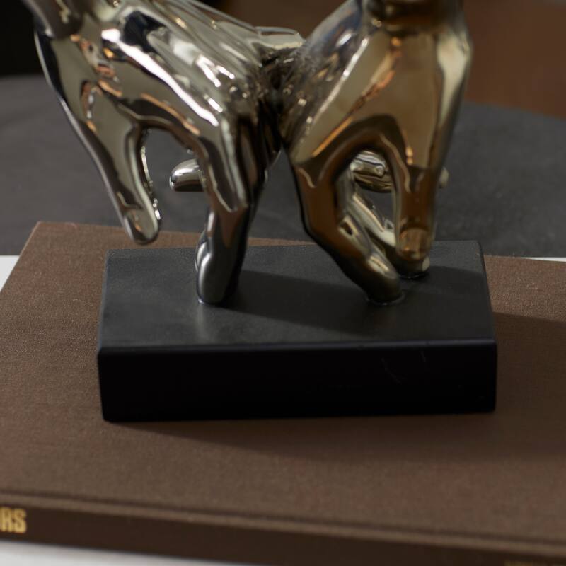 Silver Polystone Hands Decorative Sculpture - 7 x 4 x 8