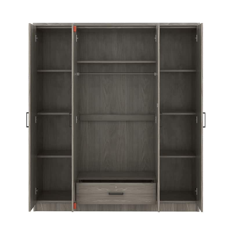 4-Door Wardrobe with 1 Drawer,Armoires with Shelves and Hanging Rods
