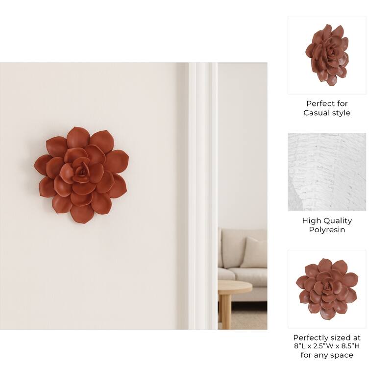 Resin Succulent Wall Decor Flower Design - Pink, 8" - 8.25"