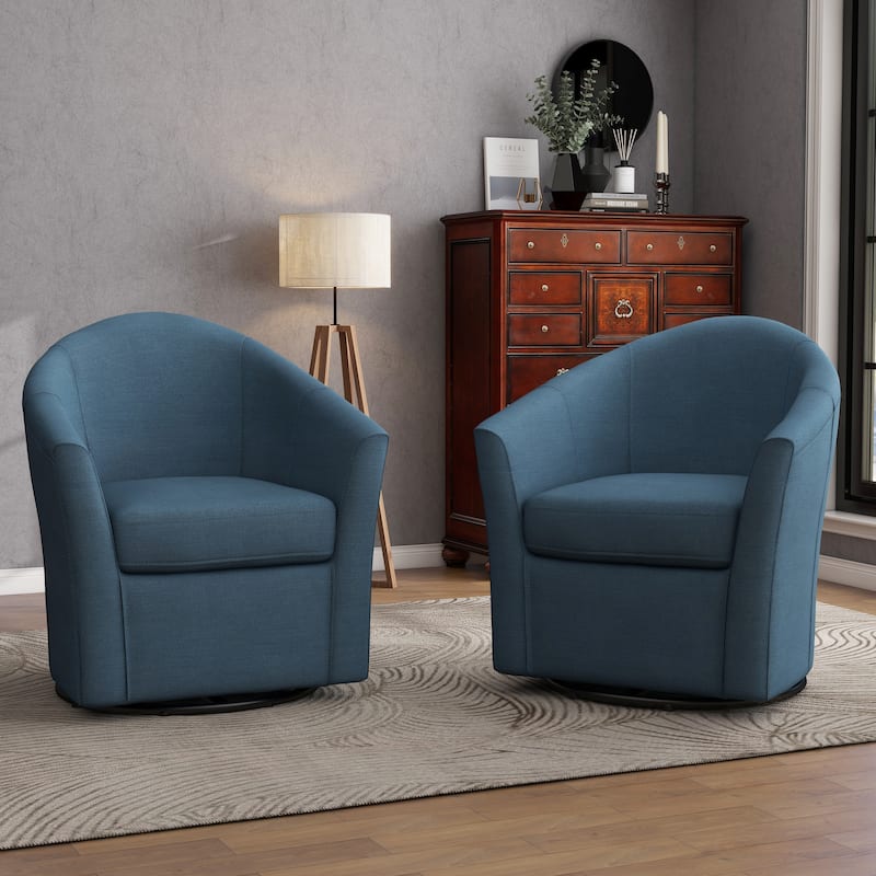 Set of 2 Modern Upholstered Swivel Barrel Chair Living Room Accent Chair