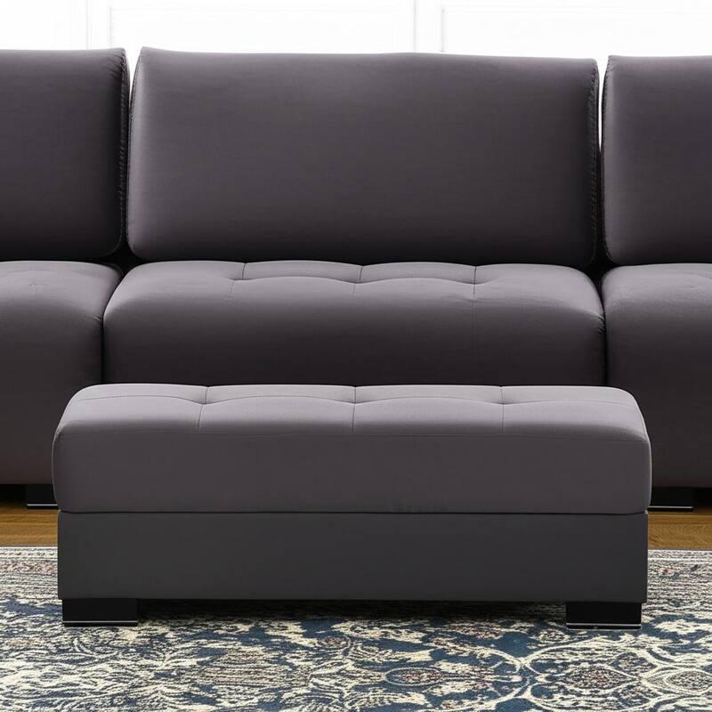 HomeRoots 50" Gray and Brown Microfiber Storage Ottoman - Gray - 50.00 in. x 19.00 in.  x 20.00 in.