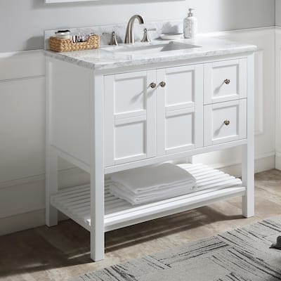 PROOX 36" Bathroom Vanity Carrara Marble Top Rectangle Undermount Sink Combo No Mirror