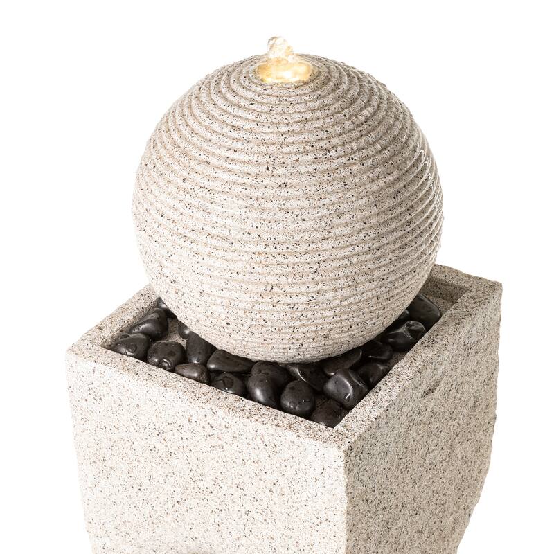 Glitzhome Modern Geometric Oversized Pedestal Sphere Polyresin Outdoor Floor Fountain with Pebbles