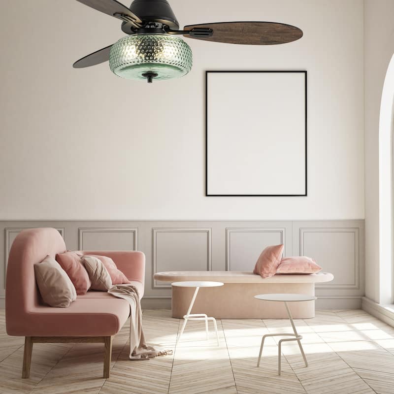 Lottie River of Goods 3-blade 42-inch Modern Indoor Ceiling Fan with Green Hand-Blown Glass Shade and Remote Control