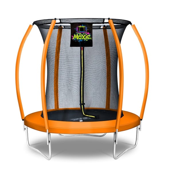 slide 2 of 8, Machrus Moxie Pumpkin-Shaped Outdoor Trampoline Set with Premium Top-Ring Frame Safety Enclosure, 6 FT - Orange - 6 FT 6 FT