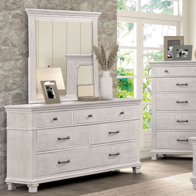 Furniture of America Eleanor Modern Rustic Weathered Grey Solid Wood 2-Piece Dresser and Mirror Set