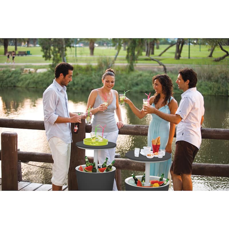 Keter Cool Bar Indoor Outdoor Patio Beverage Cooler and Bar Pop-Up Side Table