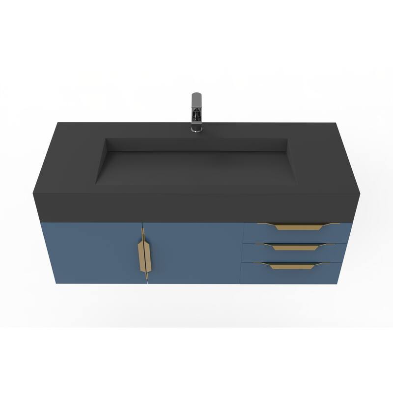 Nile 48" Wall Mounted Bathroom Vanity Set w/ Black Top