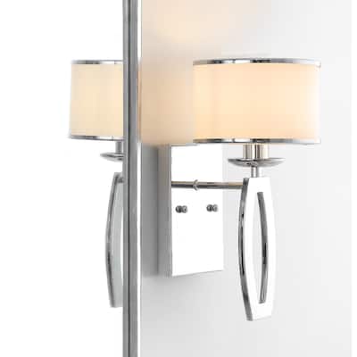 SAFAVIEH Lighting Lenora Chrome Drum Sconce (Set of 2) - 6.25" W x 7.5" D x 12.75" H