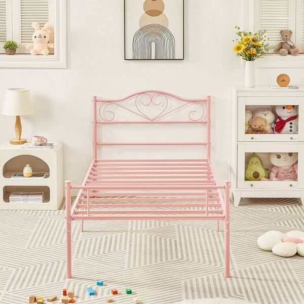 VECELO Modern Twin Size Metal Kids Bed Frame Without Box Spring, Twin