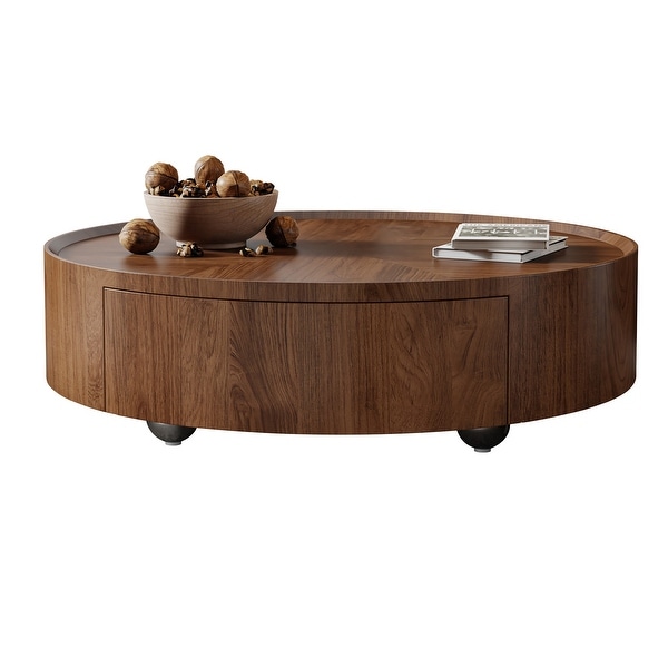 Mid-Century Modern Round Walnut Wood Coffee Table for Small