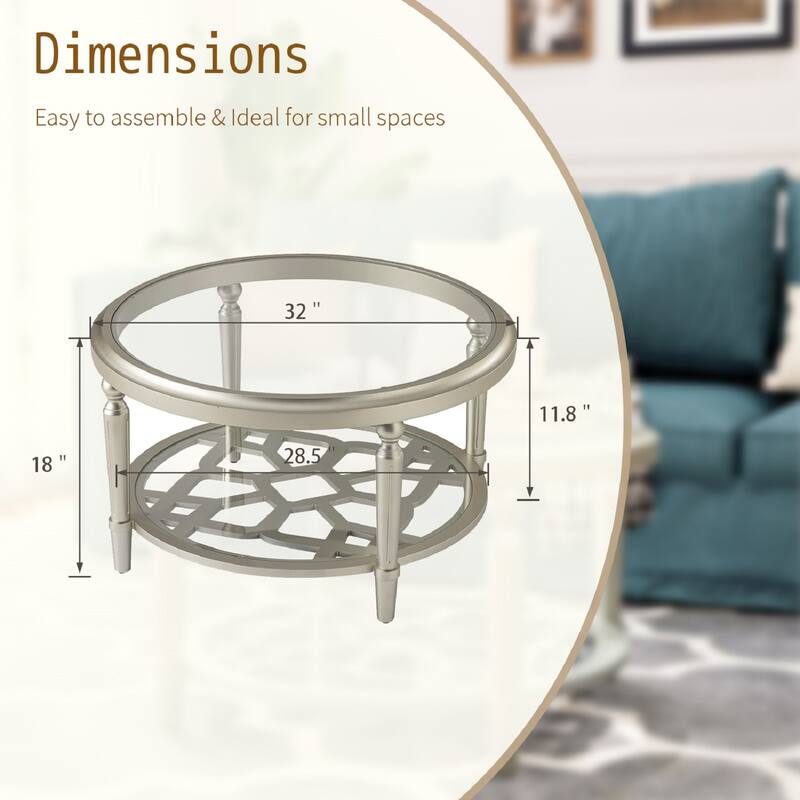 SUNBURY Silver Solid Wood Tempered Glass Coffee Table,Console Table