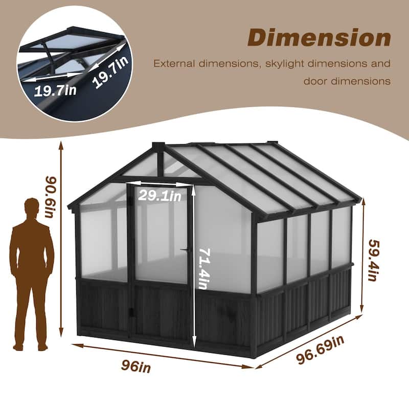 VEIKOUS Walk-in Wooden Greenhouse for Outside, Garden and Backyard, Black Greenhouse