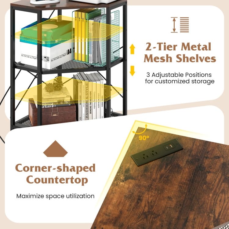 Metal and Engineered Wood Corner Printer Table with Power Strip and Adjustable Shelves - 20" L x 20" W x 31" H