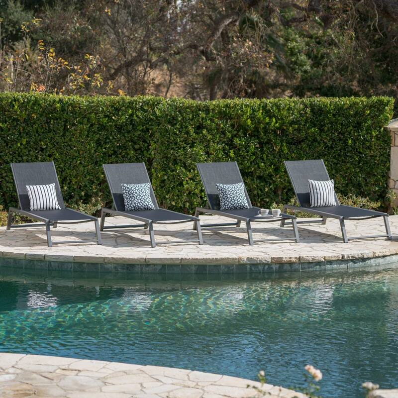 Myers Outdoor Aluminum Mesh Chaise Lounge (Set of 4) by Christopher Knight Home - Black