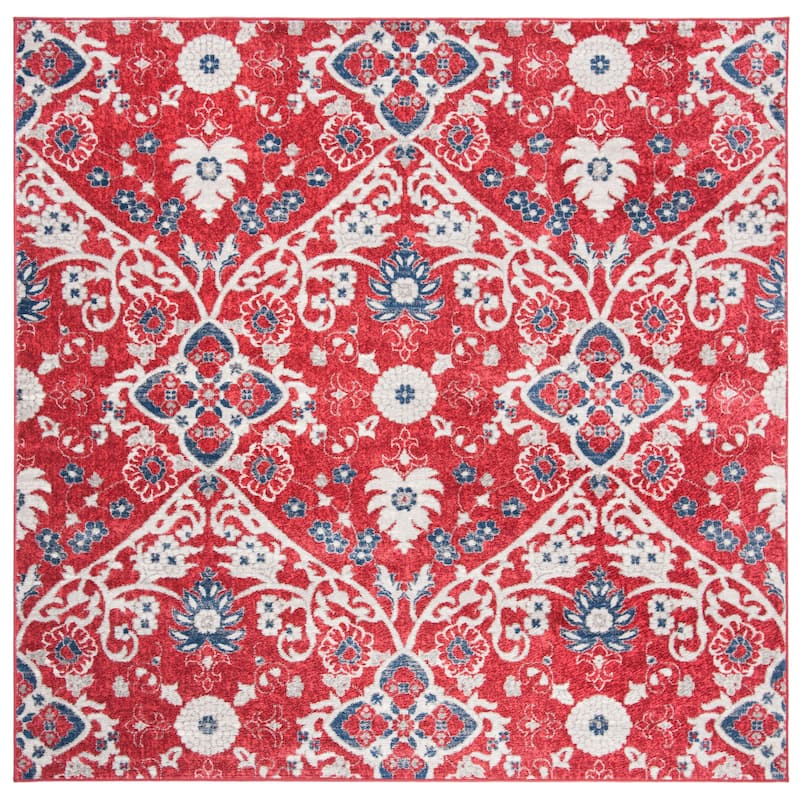 SAFAVIEH, Brentwood Alvara Traditional Oriental Rug - 6'7" Square - Red/Ivory