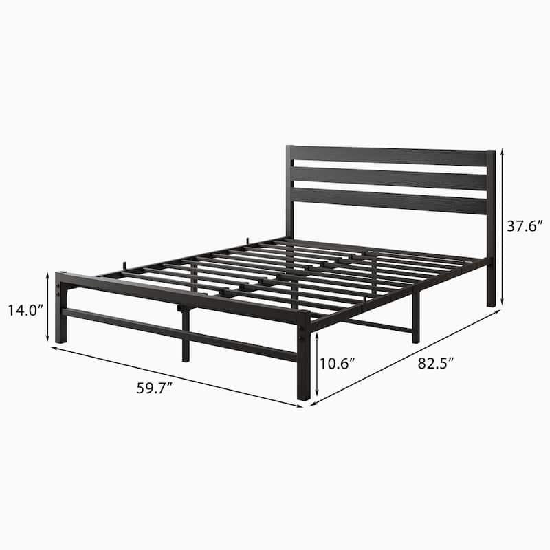 Queen Size Platform Bed with Wooden Headboard, Under Bed Storage, Noise Free, Easy Assembly, Black