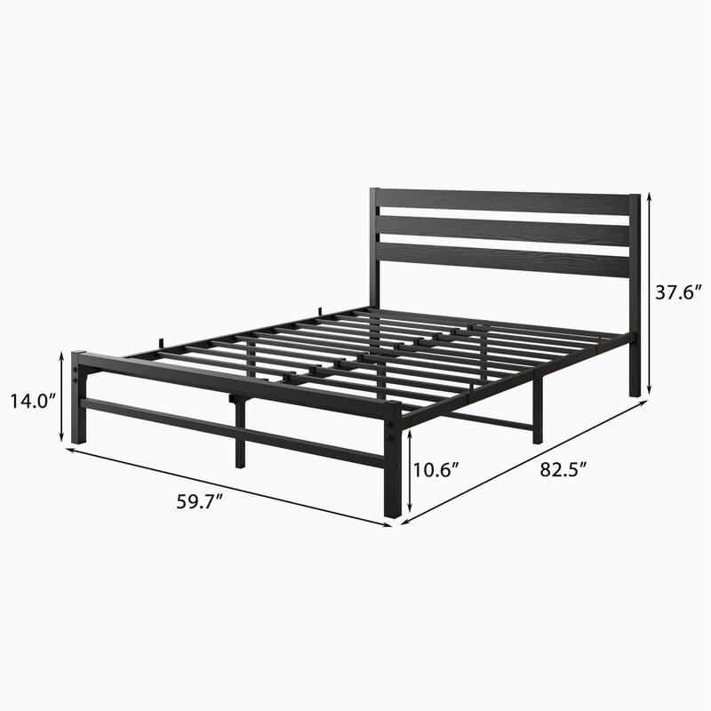 Queen Size Platform bed Frame with Wooden Headboard, Under bed Storage, Non-Slip, Noise Free, Easy Assembly, Black