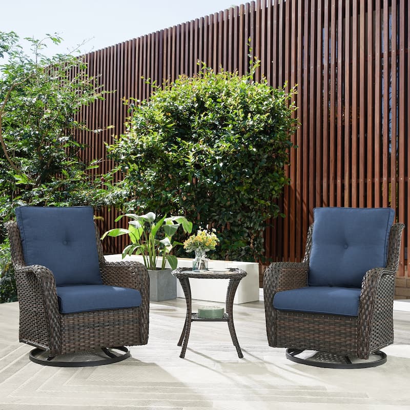 Gymojoy Patio Swivel Rocking Chair Coffee Table Set - Brown - Blue
