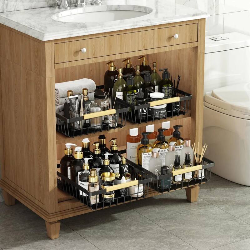 Metal Pull-Out Cabinet Organizer, No-Tool Sliding Shelves for Kitchen