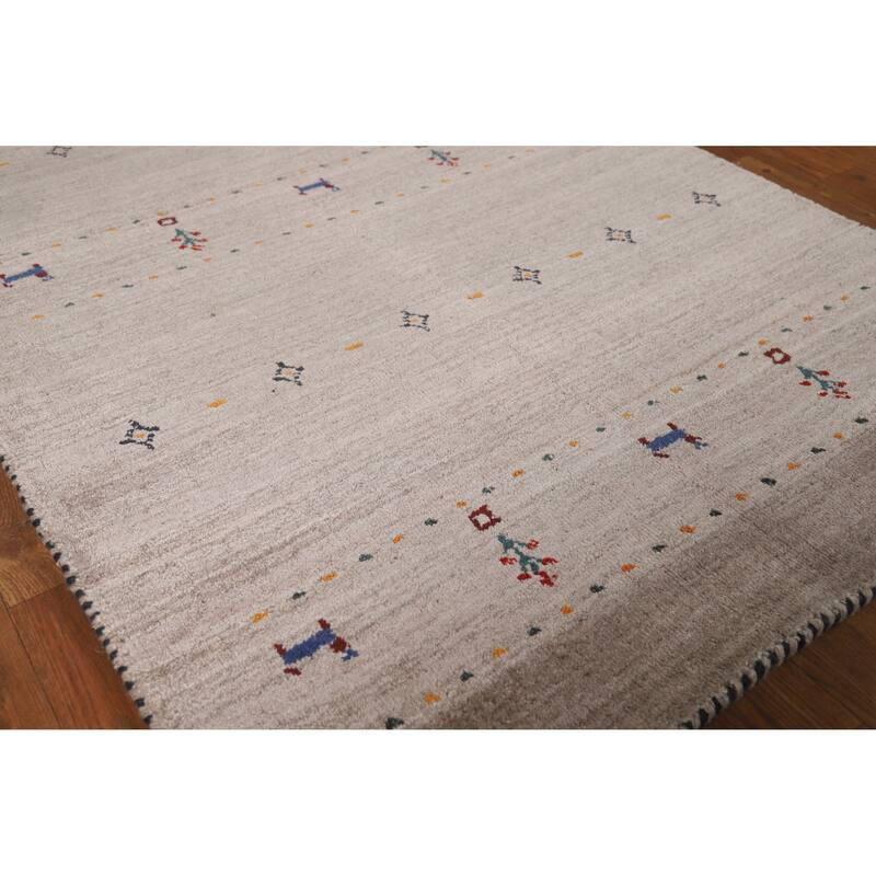 Hand Knotted Oriental 100% Wool Carpet Tribal Animal Pictorial Beige & Ivories Gabbeh Area Rug - 4' 11'' X 3' 0''