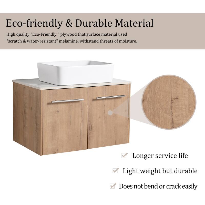 Beingnext 24"/30" Single Bathroom Vanity with Sink, Floating Bathroom Vanity with 2 Soft Close Doors