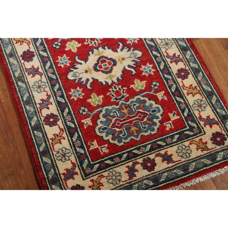 Red Geometric Kazak Oriental Foyer Rug Handmade Wool Carpet - 2'0" x 3'0"