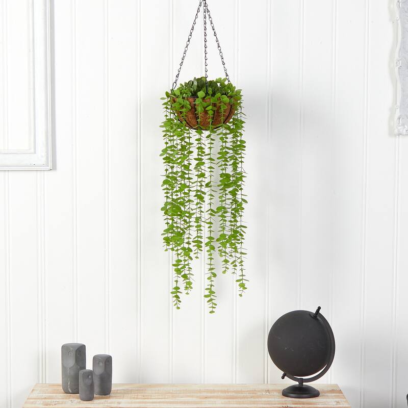 Eucalyptus Artificial Plant Hanging Basket - 3ft Faux Greenery Indoor Outdoor Decor - Green