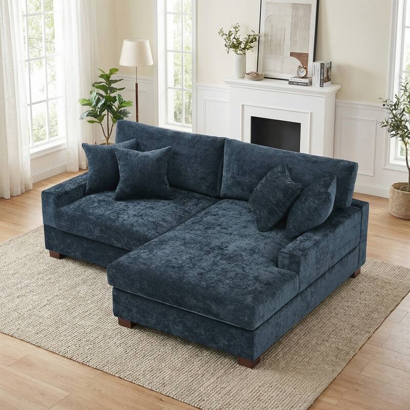 2 Set Chenille Upholstered Modular Sectional Sofa Chaise with Pillows