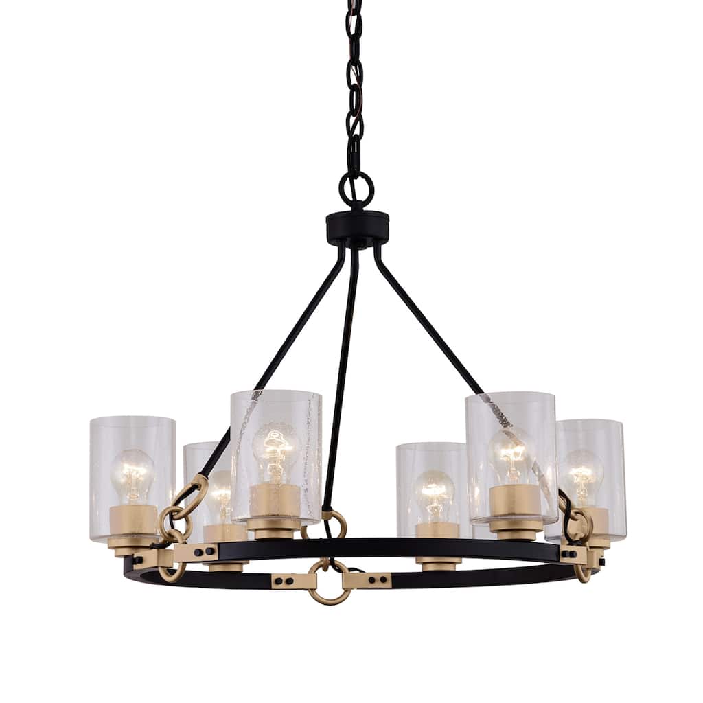 Richmond 6-Light Chandelier with Brass Accents and Seeded Glass Shade