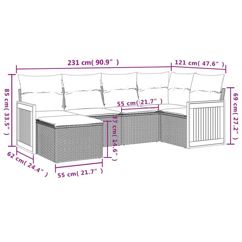 vidaXL Patio Sofa Set with Cushions Outdoor Conversation Furniture Poly Rattan