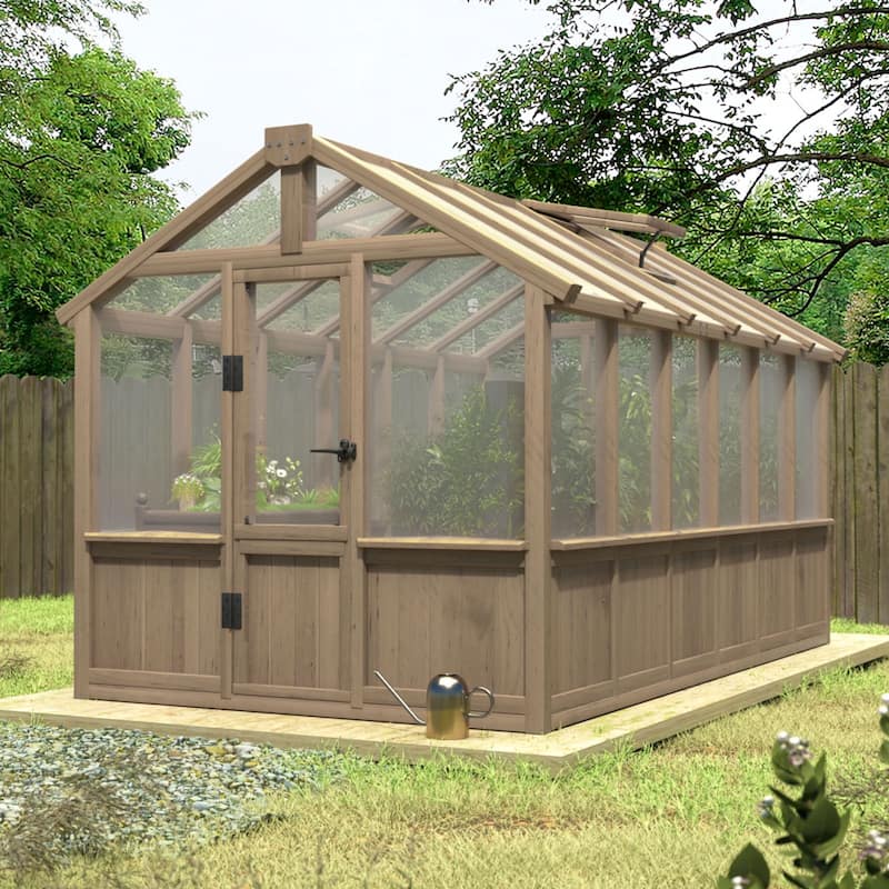 VEIKOUS Walk-in Wooden Greenhouse for Outside, Garden and Backyard, Light Mocha Brown