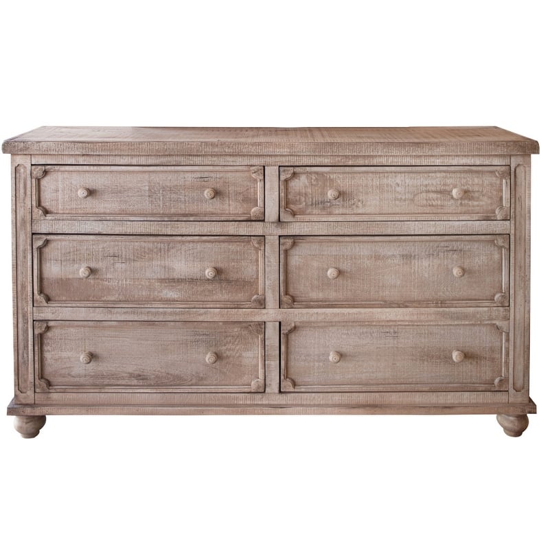 HomeRoots 70" Natural Solid Wood Six Drawer Double Dresser