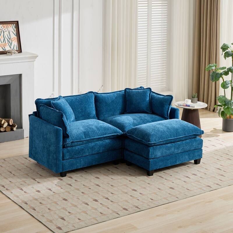 Modular Cloud Sofa Loveseat, Comfy Chenille Upholstered 2-Seater Sofa, Deep Seat Sofa with Backrest Pillows for Living Room