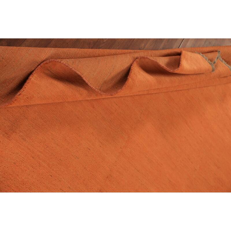 Orange Gabbeh Modern Area Rug Hand-Knotted Solid Wool Carpet - 6'8" x 9'7"