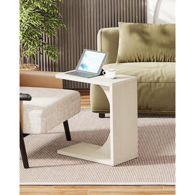 c-shaped end table, sofa side table, living room bedroom c table accent side table - white