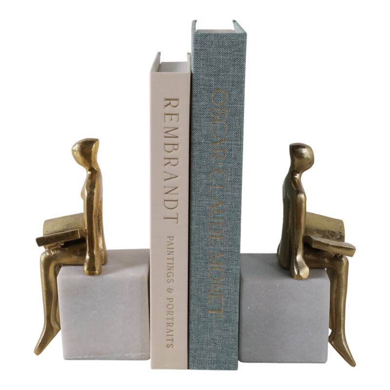 Metal Decorative Bookends Modern Seated Figurine (Set of 2) - 8" White - 7.5"