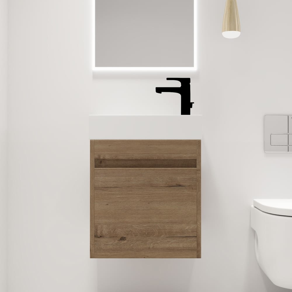 Malwee 18" Floating Bathroom Vanity, Mini Wall Mounted Bathroom Vanity, Single with Resin Sink and Soft Close Door