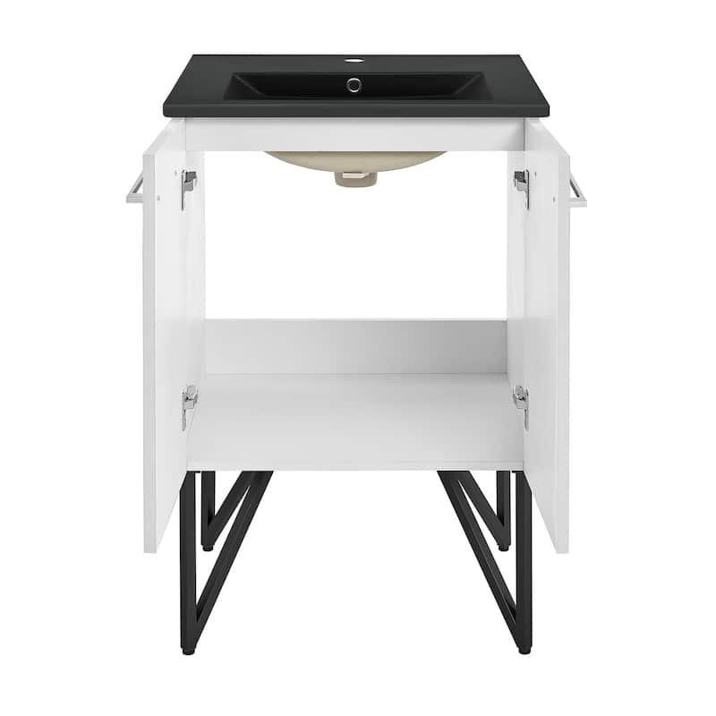 Annecy 24 In. White Bathroom Vanity With Black Ceramic Sink Top