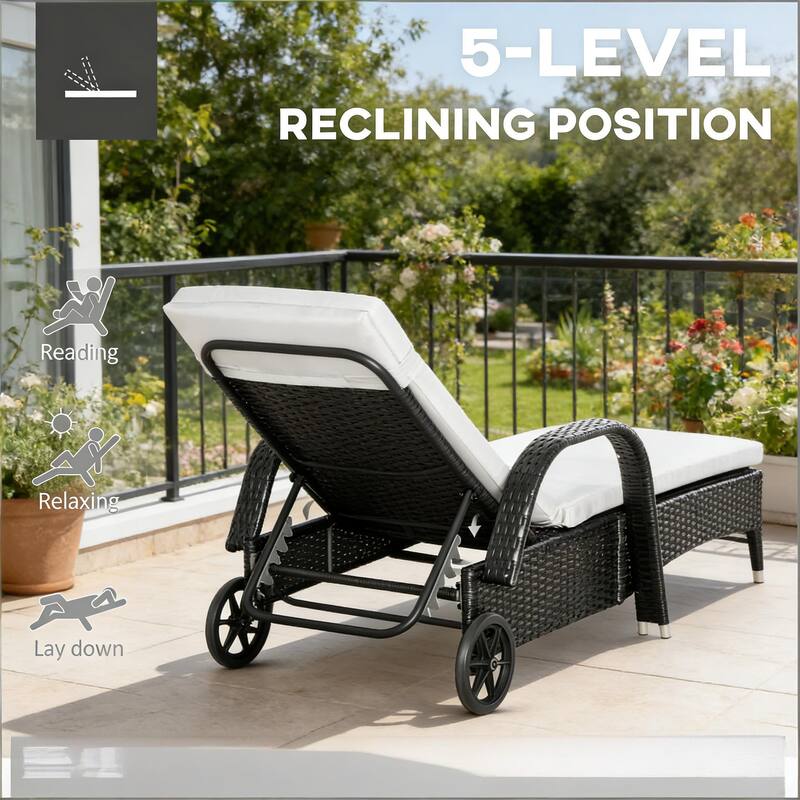 GDFStudio - Outdoor PE Rattan Chaise Lounge Set with Table and Reclining Seats