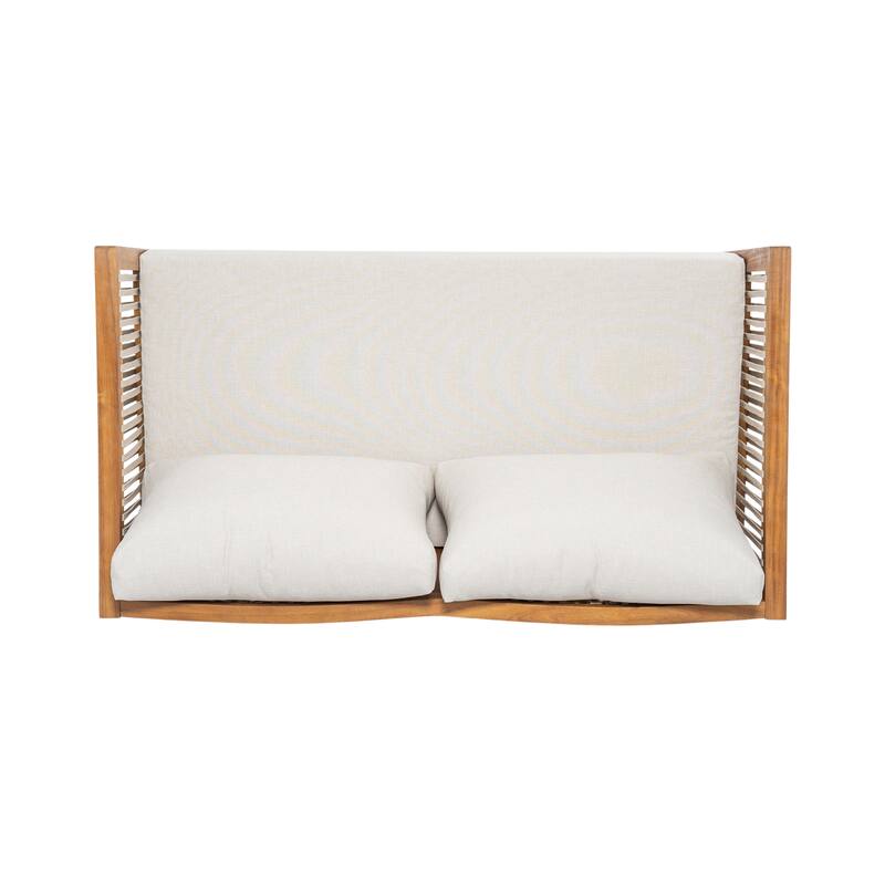 Christopher Knight Home - Outdoor Modern Solid Acacia Wood 2-Piece Conversation Set with Rope Arm Loveseat and Coffee Table