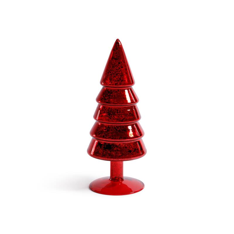 Mercury Glass Christmas Tabletop Trees, Set of 4, 9" Tall - Red