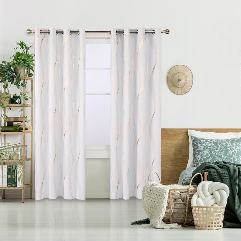 Deconovo Gold Wave 52 Width Curtain (2 Panel) - 52x54 Inch - Light Greyish White