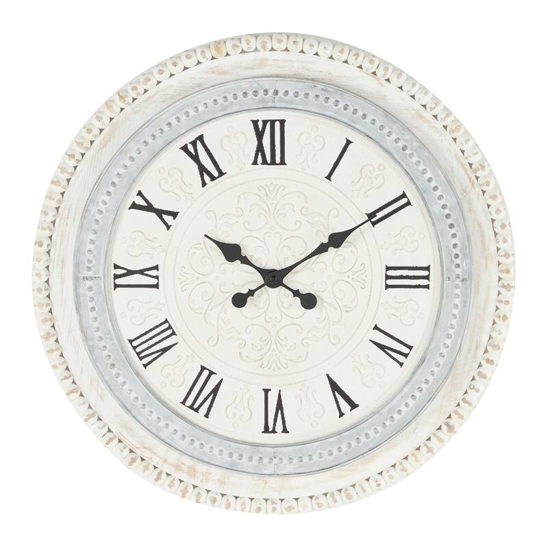 Wood Carved Beading Wall Clock - White - Roche River Decor - 1"Wx22"Lx22"H