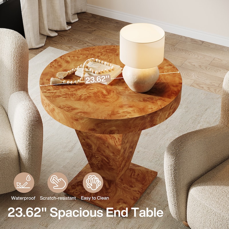 23.62" Round Pedestal Side Table, Living Room Bedroom Accent End Table