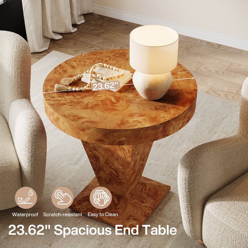 Modern Round Side Table, 23.62-Inch Pedestal End Table