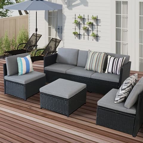 5 Piece Rattan Sectional Sofa Sets Patio Outdoor Furniture