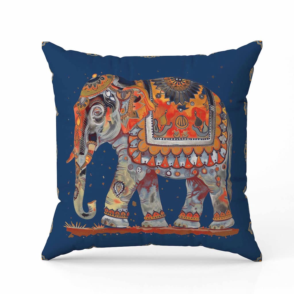 Decorated Elephant Faux Suede Reversible Throw Pillow Blue and Gray