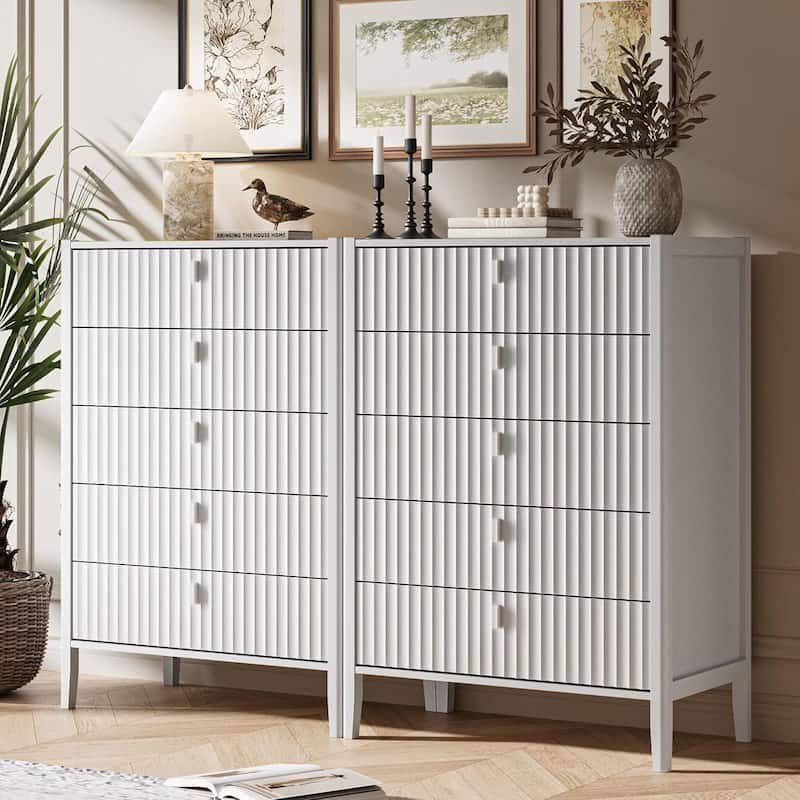 Modern Dresser, Fluted Wood Chest with Deep Drawers for Bedroom, Living Room