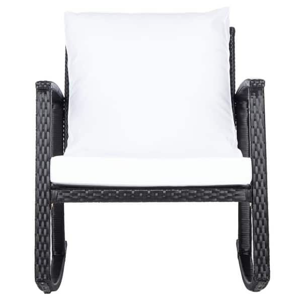 SAFAVIEH Daire Outdoor Rocking Chair - 26" W x 31" D x 32" H - Black/White Cushion